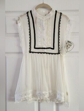 100% Silk Sheer Sleeveless Blouse Wjrh Black Lace, Bohemian Style Top, NWT, Sz L